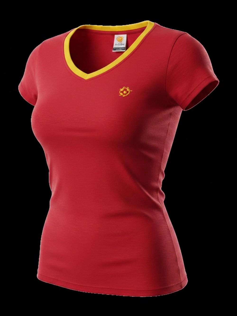 adidas Red Short Sleeve Tee with Yellow Neck Trim